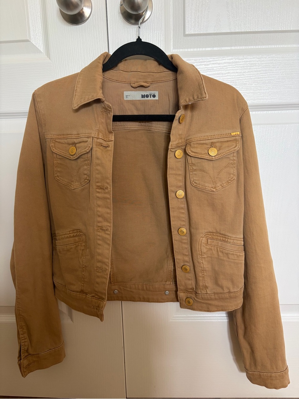 Topshop MOTO Tan Jean Jacket with Button Front